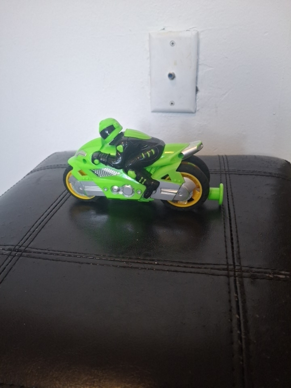 Neon Green Kids Motorcycle Toy with Yellow Wheels